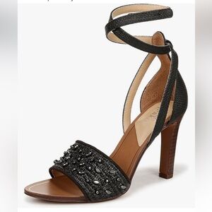 Franco Sarto Black Beaded Ankle Strap Heels